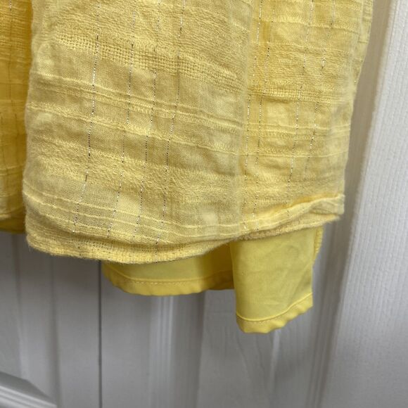 Maggy London Sz 10 Tiered Midi Sundress Yellow Flutter Cap Sleeve Silver Thread - Picture 9 of 13